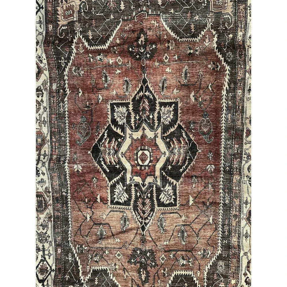 Washable Rug ~3'X5' Adiva Lavinia Terra  LVN18 Dark Red Blue Cream Rectangle